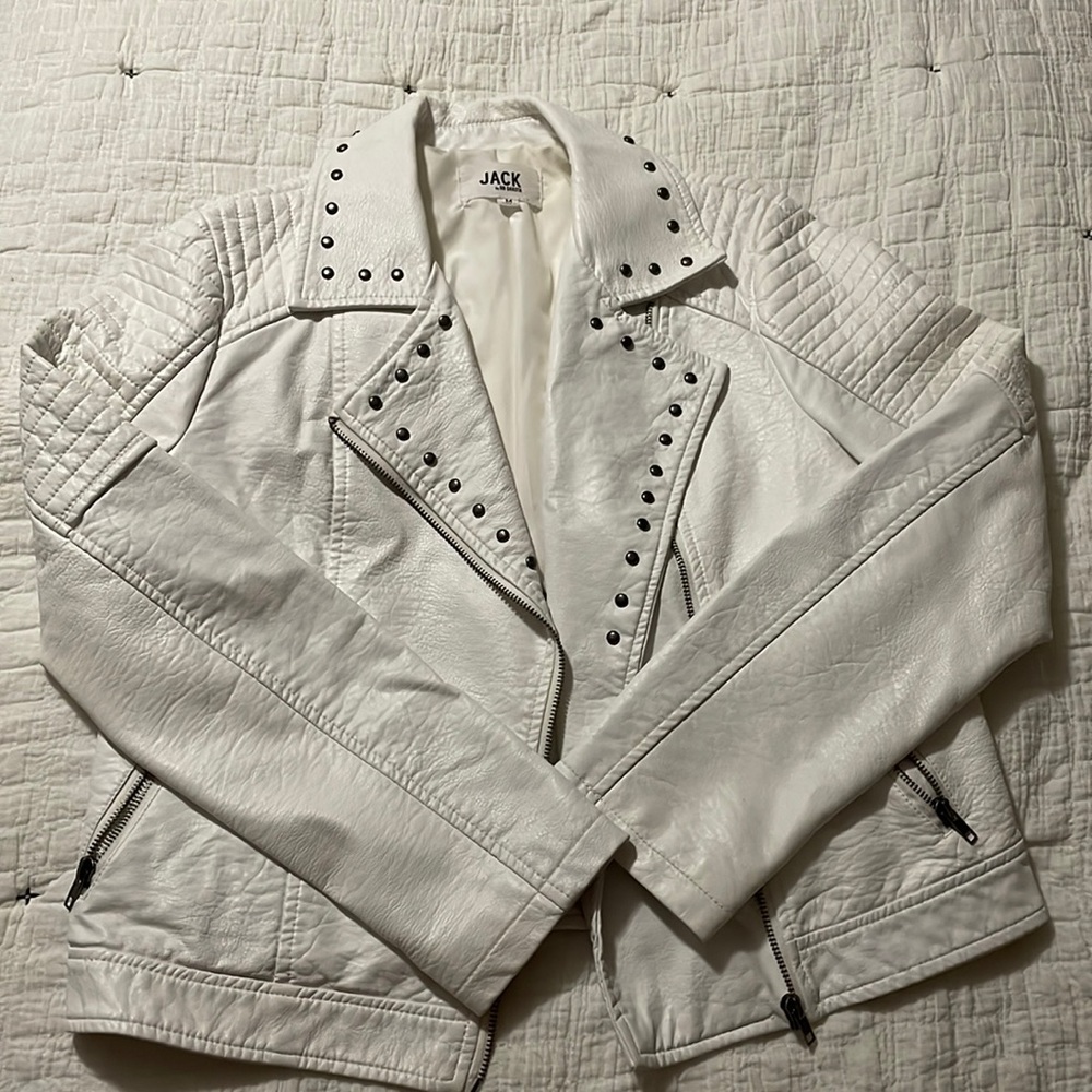 White studded faux leather jacket